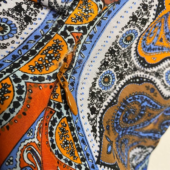 Sandro Paris Paisley Print Silk Wrap Dress Orange Blue - Picture 7 of 10
